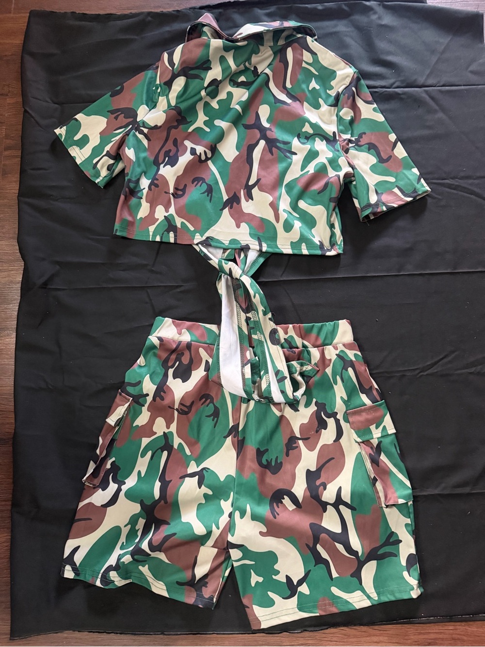 Women’s Camo Tie-Back Top and Elastic Waist Shorts - Green Camo